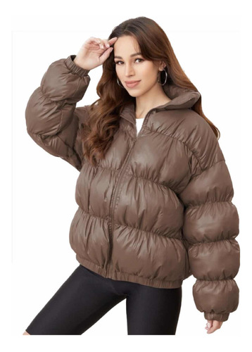 Campera Shein Importada Impermeable Puffer Marrón No Wanama