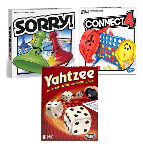 Classic Sorry!, Yahtzee & Connect 4 Bundle | Juego De Fiest.