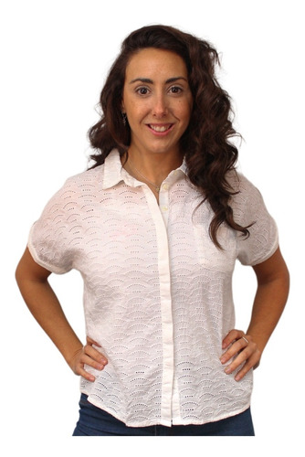 Camisa Blanca Algodon Broderie M&s Talle Grande - Anaandi 