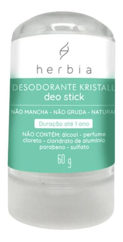 Desodorante Krystall Natural Vegan Herbia 60g Dura Até 1 Ano Fragrância Sem fragrância