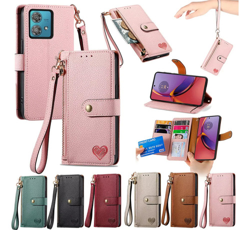 \ Funda Tipo Cartera De Piel Ranurada Con Cremallera Love \