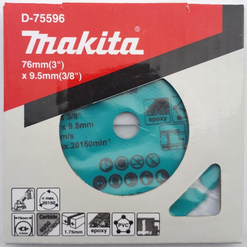 Disco Corte Epoxico, Pvc Y Panel 3 X 3/8 Makita D75596