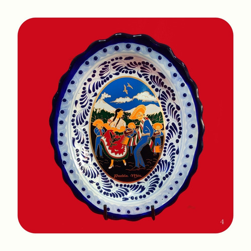 Imagen 5 de 7 de Charola De Talavera Poblana Con Laminado China Y Charro Chr