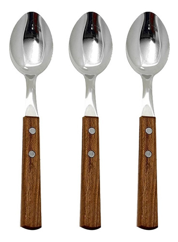Imagen 6 de 10 de Cucharas Mango Madera Acero Inoxidable Set X3 Cubiertos