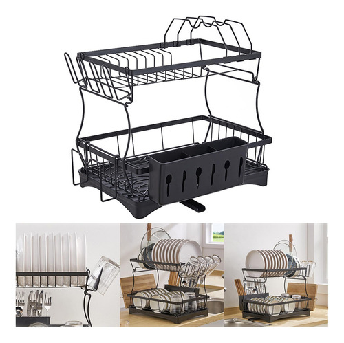 Estante De Secado De Platos De 2 Niveles Con Estante De