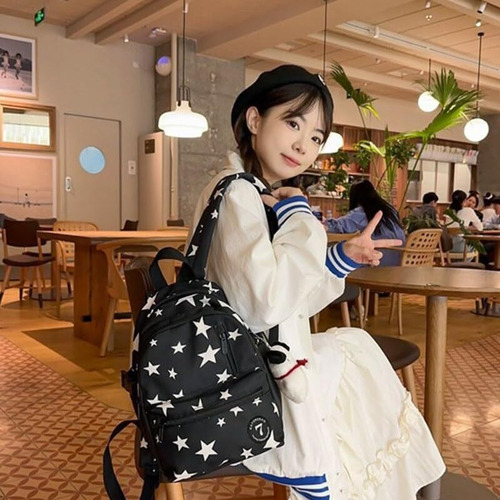 Mochila De Estudiante De Escuela Secundaria Con Estampado De Estrellas Con Colgante Para Mujer