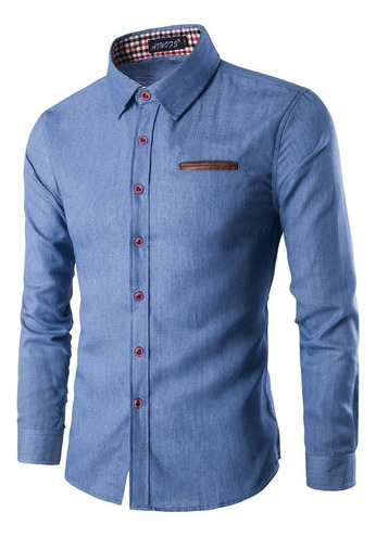 Camisa Vaquera De Manga Larga De Corte Ajustado Para Hombre