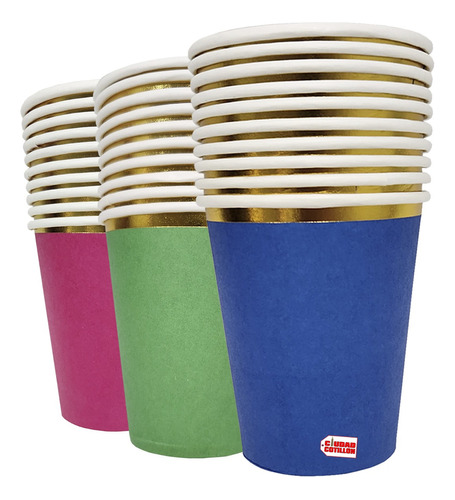 Vasos Descartables Polipapel Colores Borde Dorado X 10 - Cc