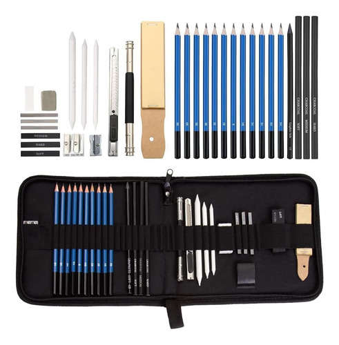 Kit De Boceto 33 Piezas Lápices Dibujo, Carbón, Sacapuntas