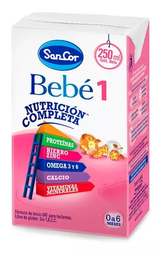 Sancor Bebé 1 Leche Infantil Sin Azúcar Líquida Brick 500 ml Pack x 12  Unidades