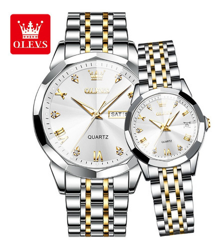 Relógio de pulso Olevs 9931 Couple watch com corpo prateado,  analogica, para sem gênero, fundo  silver gold white, com correia de aço inoxidável cor e borboleta