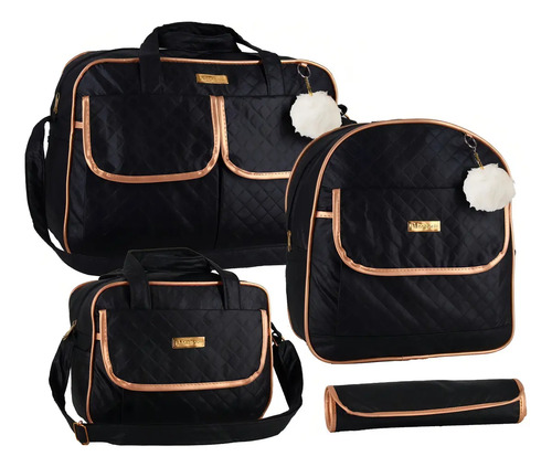 Kit Bolsa Bebê Saída Maternidade Com Mochila Menina/menino Cor Preto Desenho do tecido Matelassê