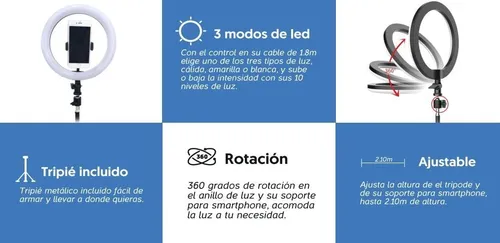 Circulo Selfie Aro De Luz Lampara Tripode Tiktok Streaming