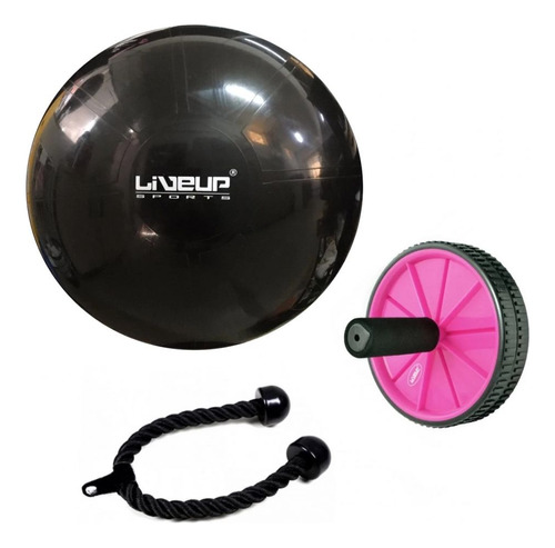 Bola Suíça Melão 65 Cm + Roda Abdominal + Puxador De Triceps