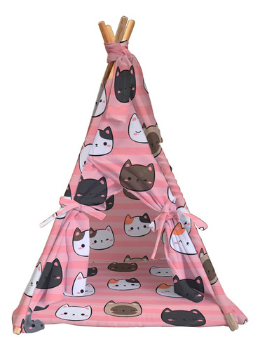 Tipi Para Perro Gato Casa Con Cama Colchoneta Mascota 80cm Color Rosa