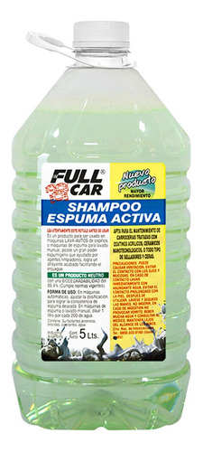 Shampoo Desengrasante Lava Autos Espuma Activa Full Car 5l