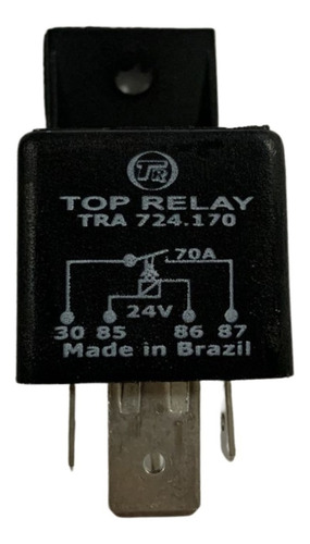 Rele Auxiliar 24v 70a 4 Terminais Com Suporte De Fixação