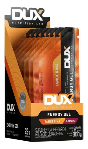 Energy Gel 30g Com Cafeína Display 10 Sachês Dux Nutrition Sabor Tangerina