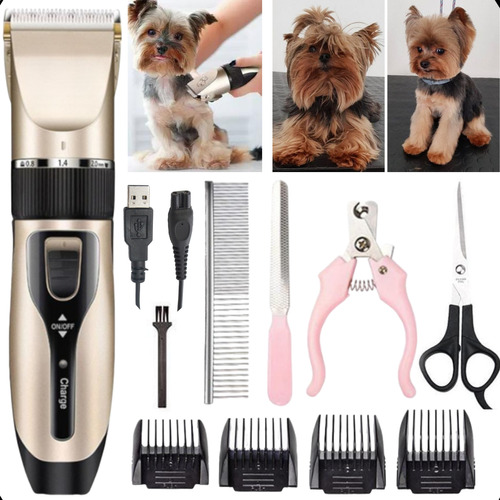 Bivena Maquina Maquininha Tosa Pet Cachorro Gato Kit Profissional Cor Dourado