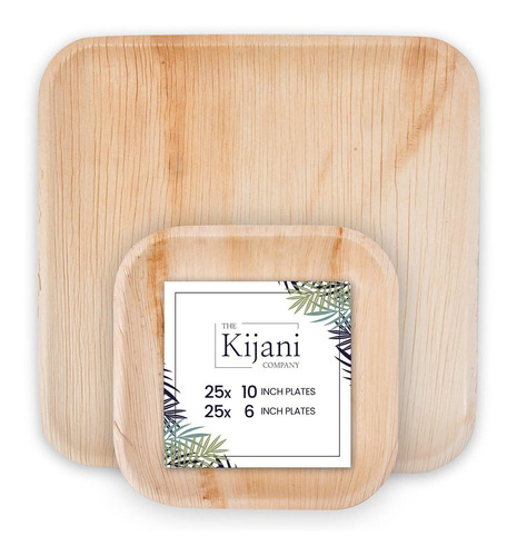 Kijani Disposable Palm Leaf Plates (10  & 6  Square Combo)