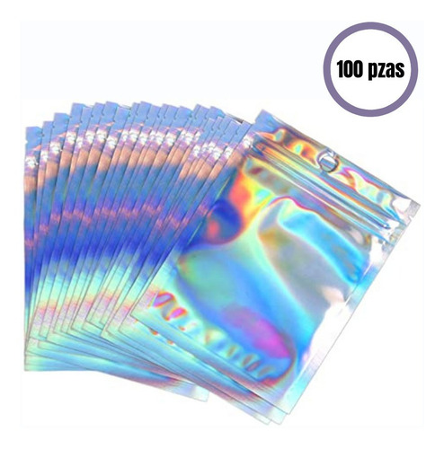 Imagen 1 de 4 de Bolsitas Holograficas Con Zipper 10x15cm Paquete 100pzs
