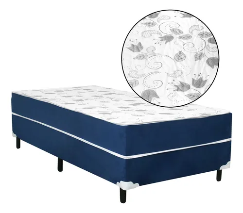 comprar Cama Box Conjugado Solteiro Ortopédico Suede Azul