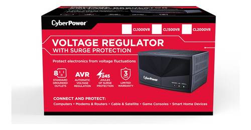 Regulador De Voltaje Cyberpower Cl1000vr 500w 8 Contactos Color Negro