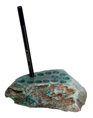 Porta Lápis De Pedra Jade Natural 13 Repartições 462g 14cm