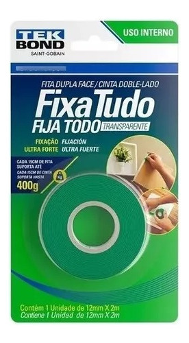 Fita Dupla Face Fixa Tudo Tek Bond 12 X 2m Ultra Forte