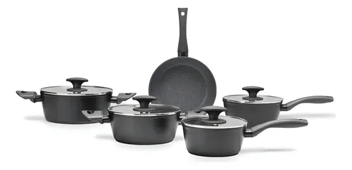 Jogo De Panelas Fogão Indução Brinox Ceramic Life Orion 5pçs Cor Preto