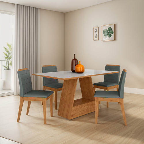 Mesa Com 4 Cadeiras Nápoles 1,36 Cinamomo/off/cinza - M.a Cor Cinamomo/off White/suede Cinza