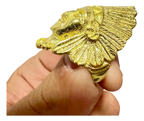 Anel Dedeira Indio Pajé Cravejado Moeda Antiga Ajustavél 18k Dourado Ajustavel