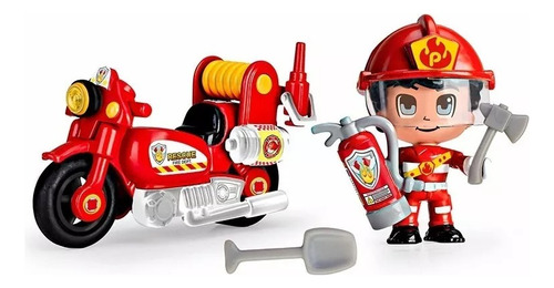 Pinypon Figura Muñeco Bombero + Moto