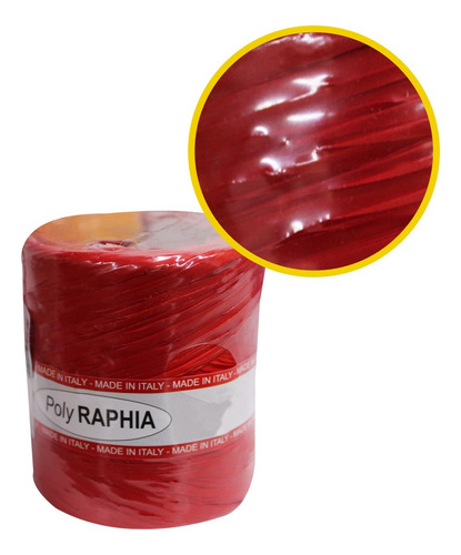 Fita Raphia Sintética Colorida Rolo Com 200mts Vermelho