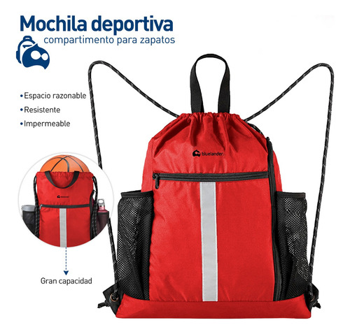 Mochila Deportiva De Gym Gimnasio Viaje Impermeable Con Cordón Para Deportistas Color Rojo