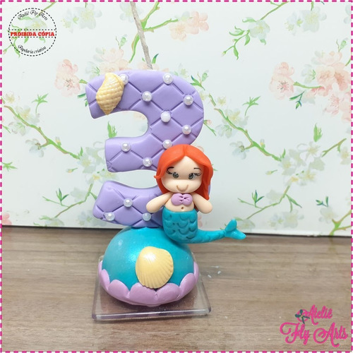 Imagem 1 de 2 de Velas Decoradas Personalizado Biscuit Sereia Lilas