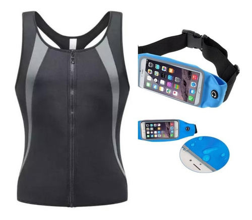 Kit Running Riñonera + Chaleco De Sauna/ Faja Reductora