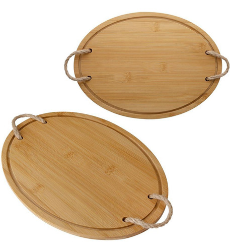 Bandeja De Bambu Oval Com Alca De Corda 33x23,9cm