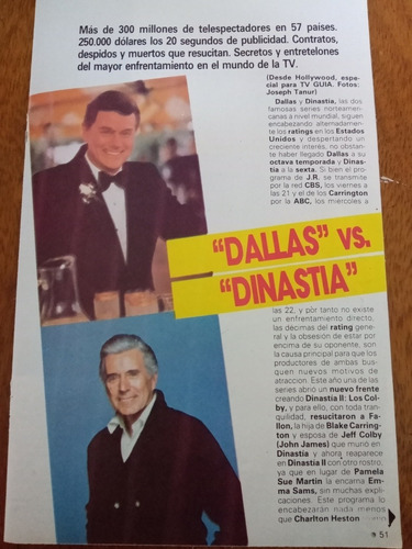 Lámina Tv Guía Informe Series  Dallas   Vs   Dinastía  ,1986
