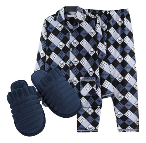 Pijama Conjunto Hombre Forro Polar + Pantuflas