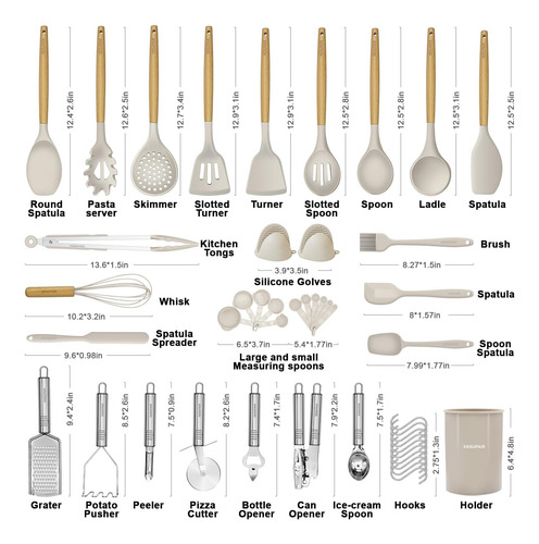 Juego De 46 Utensilios De Cocina De Silicona Con Mango De Ma