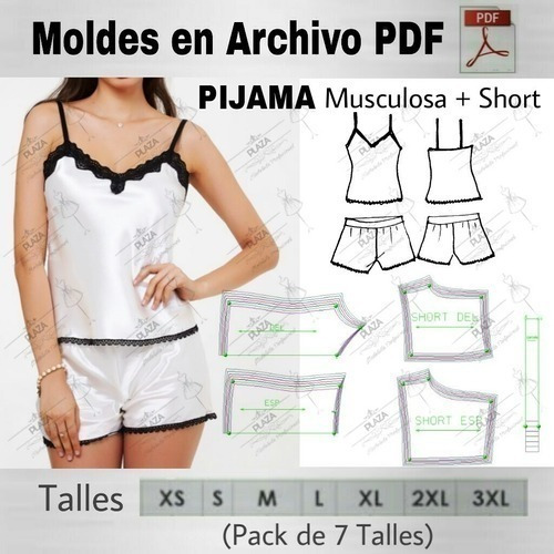 Moldes En Pdf Moldería Pijama Musculosa Y Short Xs Al 3xl