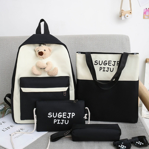 Set 4 Pz Mochila Lapicera Gran Capacidad Escolar Casual