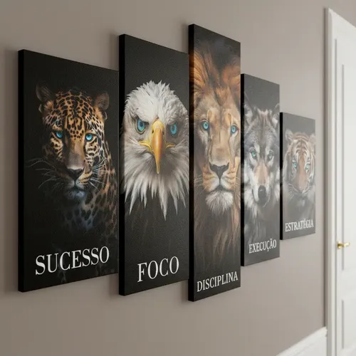 Quadros Decorativos Hd Leão Motivacional Sala Quarto 155x70 Colorido Preta
