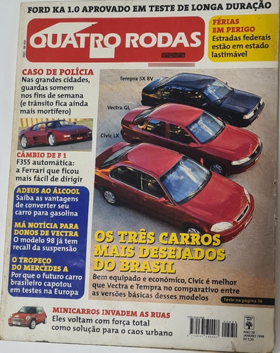 Revista 4 Quatro Rodas 450 Janeiro 1998 Tempra Civic Vectra