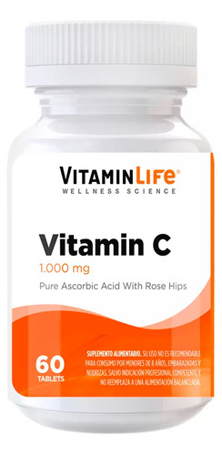 Vitamin Life Vitamina C 60 Tabletas 1000 Mg Suplemento