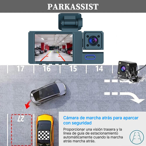Camara De Auto Seguridad 1080p Hd Gran Angular 170°3 Cámaras