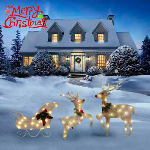 Kit 3 Renos Con Forma Adorno Navideño Led Para Jardín