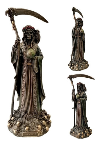 Santa Muerte 28cm Con Búho Y Mundo Calidad Premium 