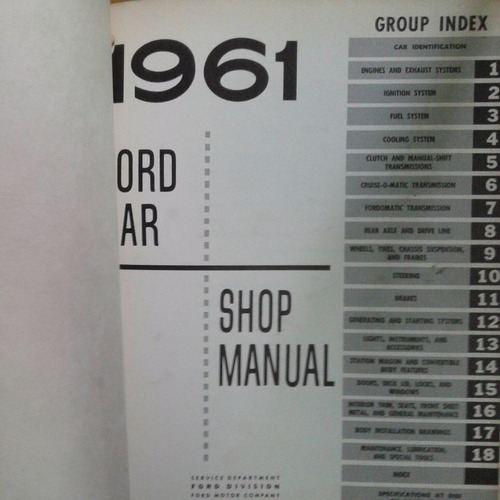 Manual De Taller 100% Original De Ford 1961 Usa, En Inglés.